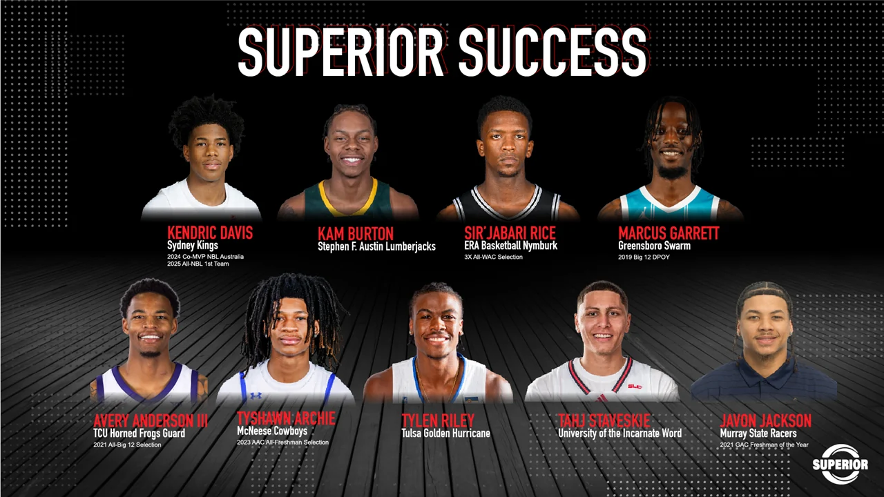 Superior Success slide: headshots and credits for Kendric Davis, Kam Burton, Sir’Jabari Rice, Marcus Garrett, Avery Anderson III, Tyshawn Archie, Tylen Riley, Tahj Staveskie and Javon Jackson.