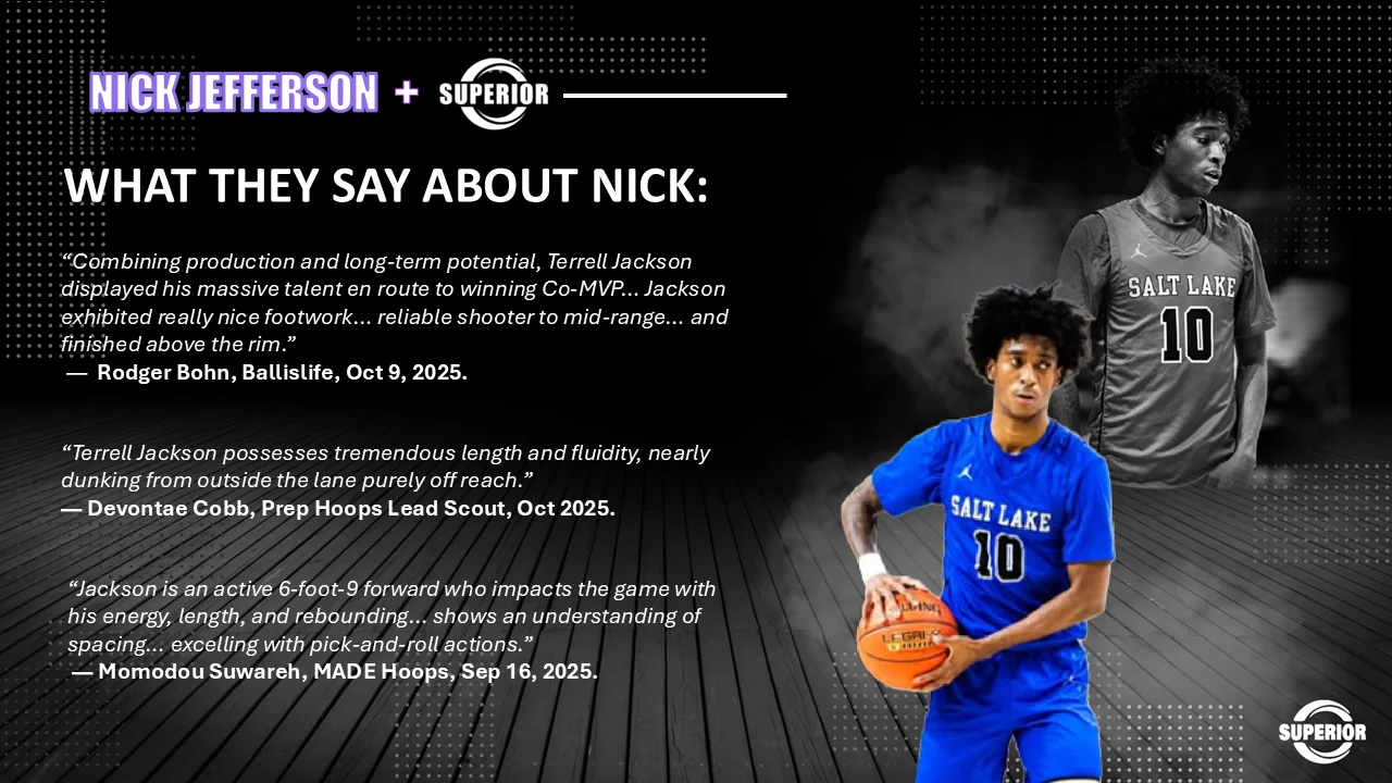 Scouting quotes slide: Rodger Bohn of Ballislife on combining production with long-term potential and nice footwork; Devontae Cobb of Prep Hoops on tremendous length and fluidity; and Momodou Suwareh of MADE Hoops on an active six-foot-nine forward with energy, length and rebounding who excels in pick-and-roll.